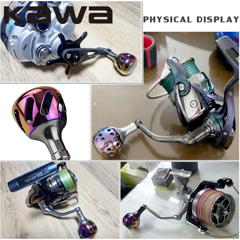 Kawa Fishing Reel Handle Knob Alloy Material Include Bearings Spinning 800-3000 Type Rainbow Color Reel Handle Accessory DIY