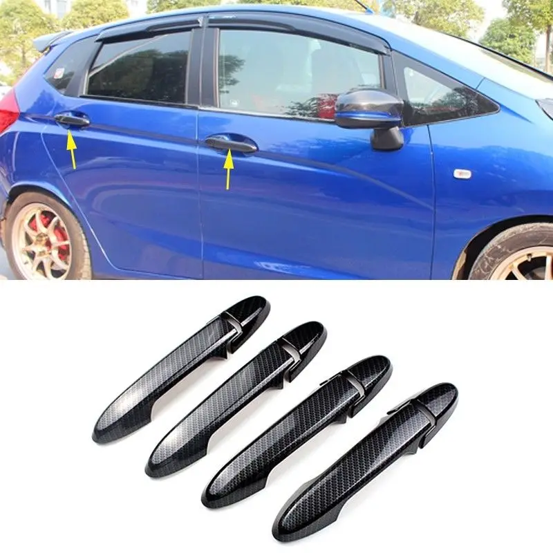 PCMOS fibra de carbono ABS puerta lateral cubierta ajuste para Honda Jazz 2018 piezas exteriores puerta nueva moda 8 piezas PCMOS fibra de carbono ABS puerta lateral cubierta ajuste para Honda Jazz 2018 piezas exteriores puerta nueva moda 8 piezas
