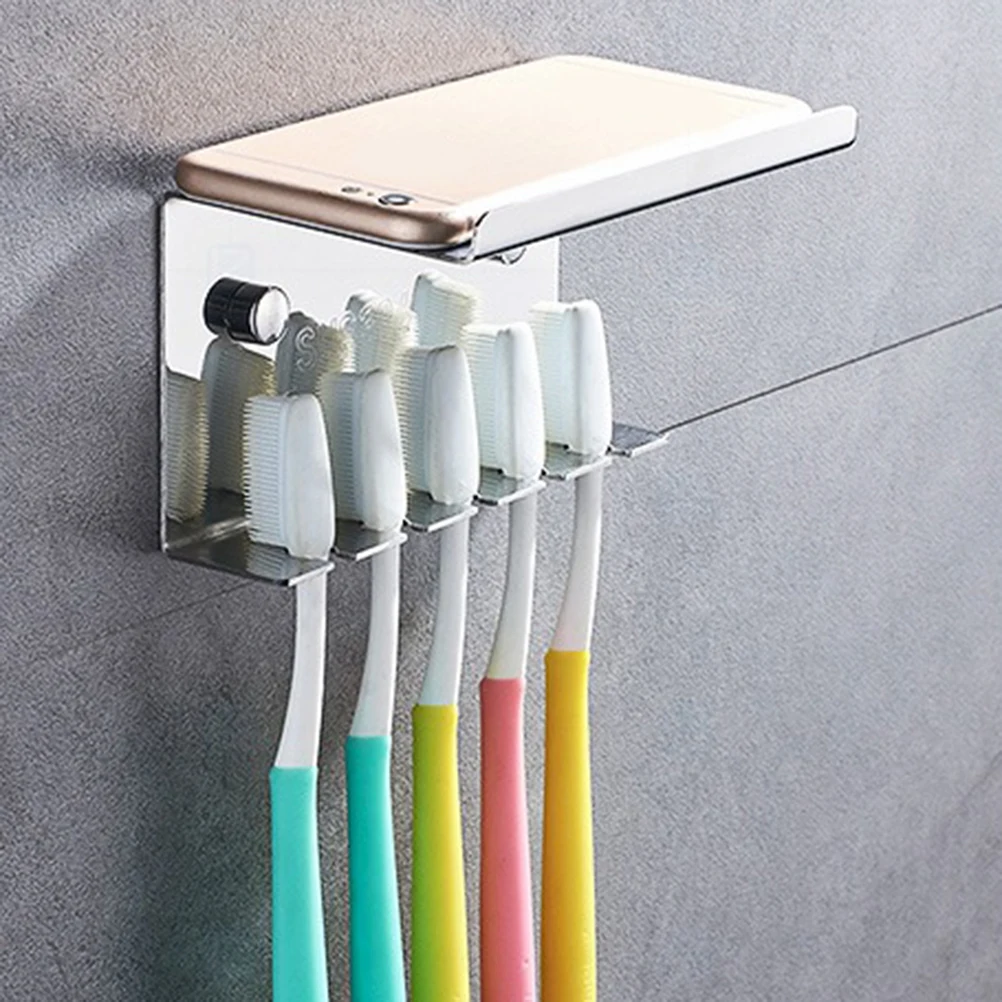 

Wall Mounted Toothbrush Holder Stand 304 Stainless Steel Toothpaste Rack For Home Bathroom(Five-Position Toothbrush Holder)