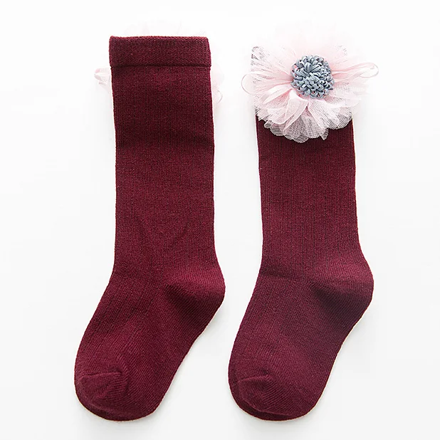 Дети девушка "носки ""для принцесс""" кружевные оборки цветок носки хлопковые носки до колен для маленьких девочек детские длинные носки kawaii Лебедь малыша - Цвет: Deep Red Flower