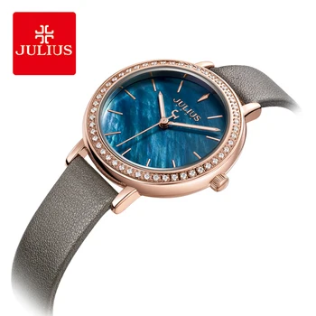 Julius Brand Lady Classic Blue Shell Dial Leather Watch Luxury Rhinestone Quartz Wrist Watches Woman Dress Montre Femme Clock top quality brand women rhinestone watches lady shining dress watch big diamond stone wristwatch lady purple watch montre femme