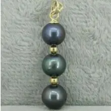 1" очаровательный круглый размером 8-9 мм, черный AAA натуральное таитянское жемчужное ожерелье с подвеской