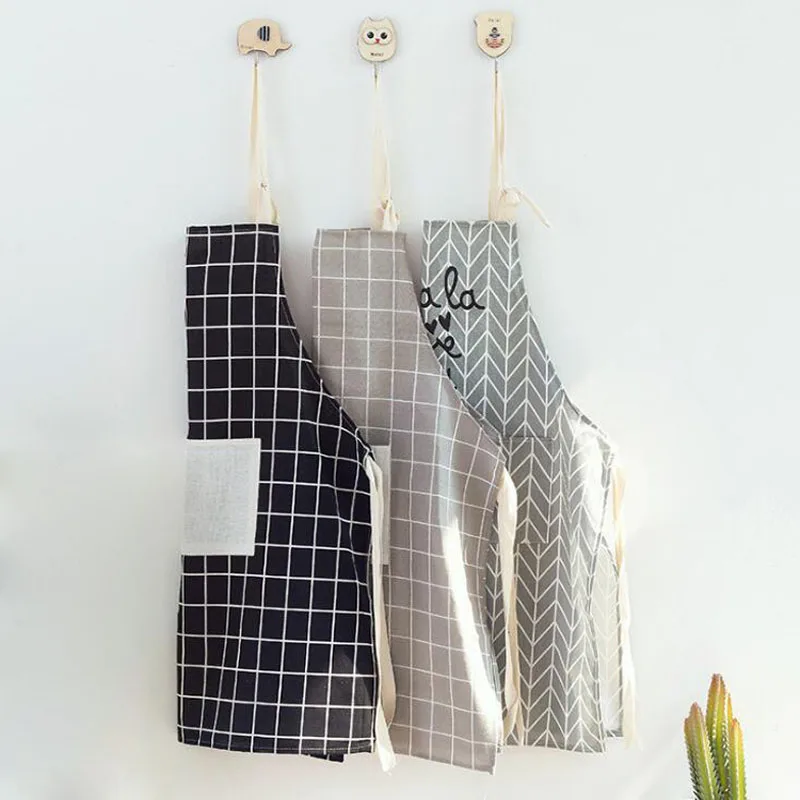 

Plaids Cotton Linen Apron Woman Waterproof and oil Men Proof Apron Cooking Kitchen Restaurant Cooking Bib Aprons with Pocket