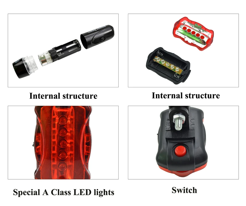 Top WEST BIKING Cycling Light Bike Head Flash Front Light Rear Flashlight Warning Cycling Bicycle 5 LED Lamp Light Bicycle Light 5