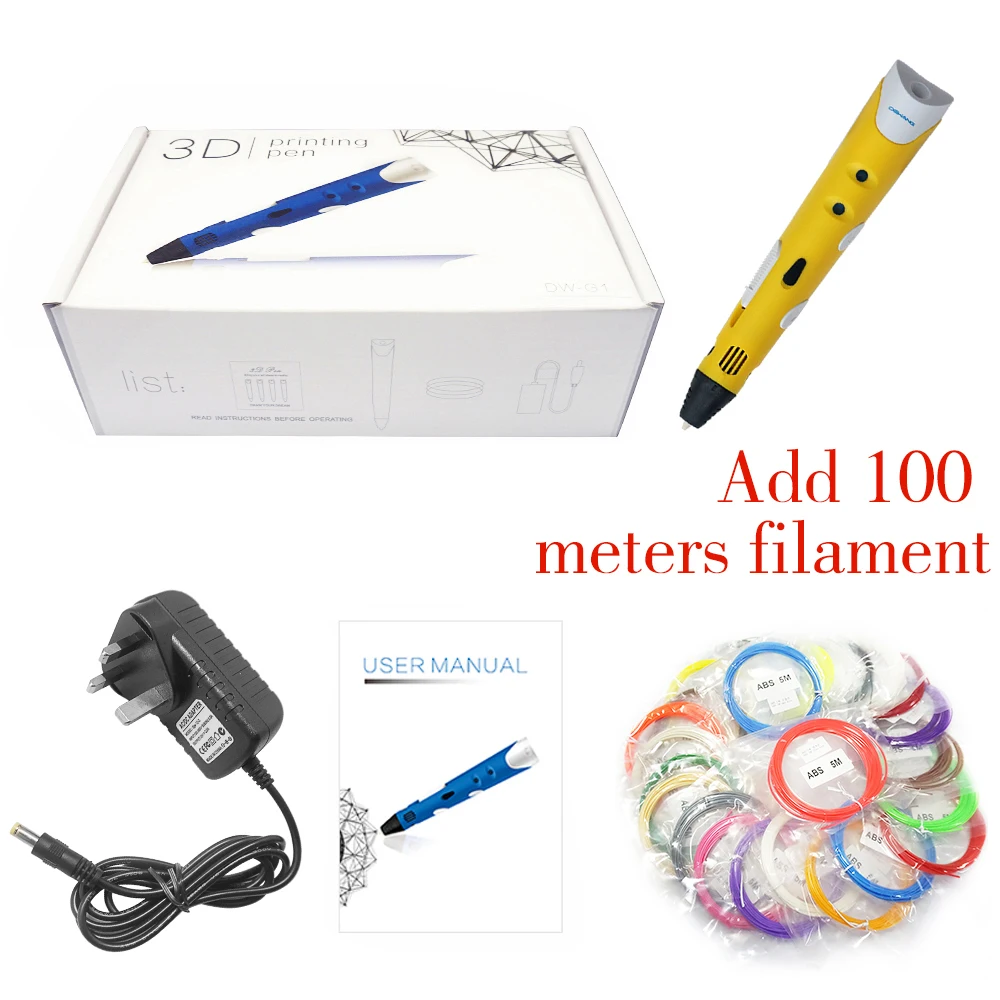 Prix pour Dewang 3d impression stylo + 100 m 20 couleurs abs filament ua/us/uk/eu plug kid bricolage artisanat 3d stylo Prix pour Dewang 3d impression stylo + 100 m 20 couleurs abs filament ua/us/uk/eu plug kid bricolage artisanat 3d stylo