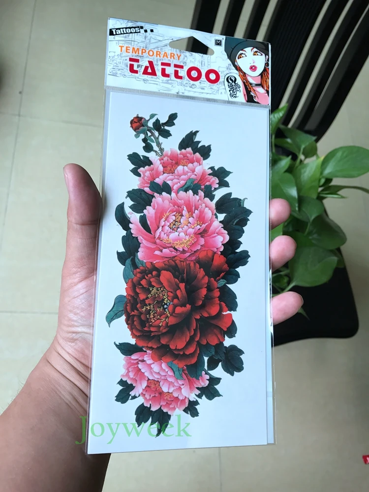 Водостойкая Временная тату наклейка темно красный розовый цветок пиона женские