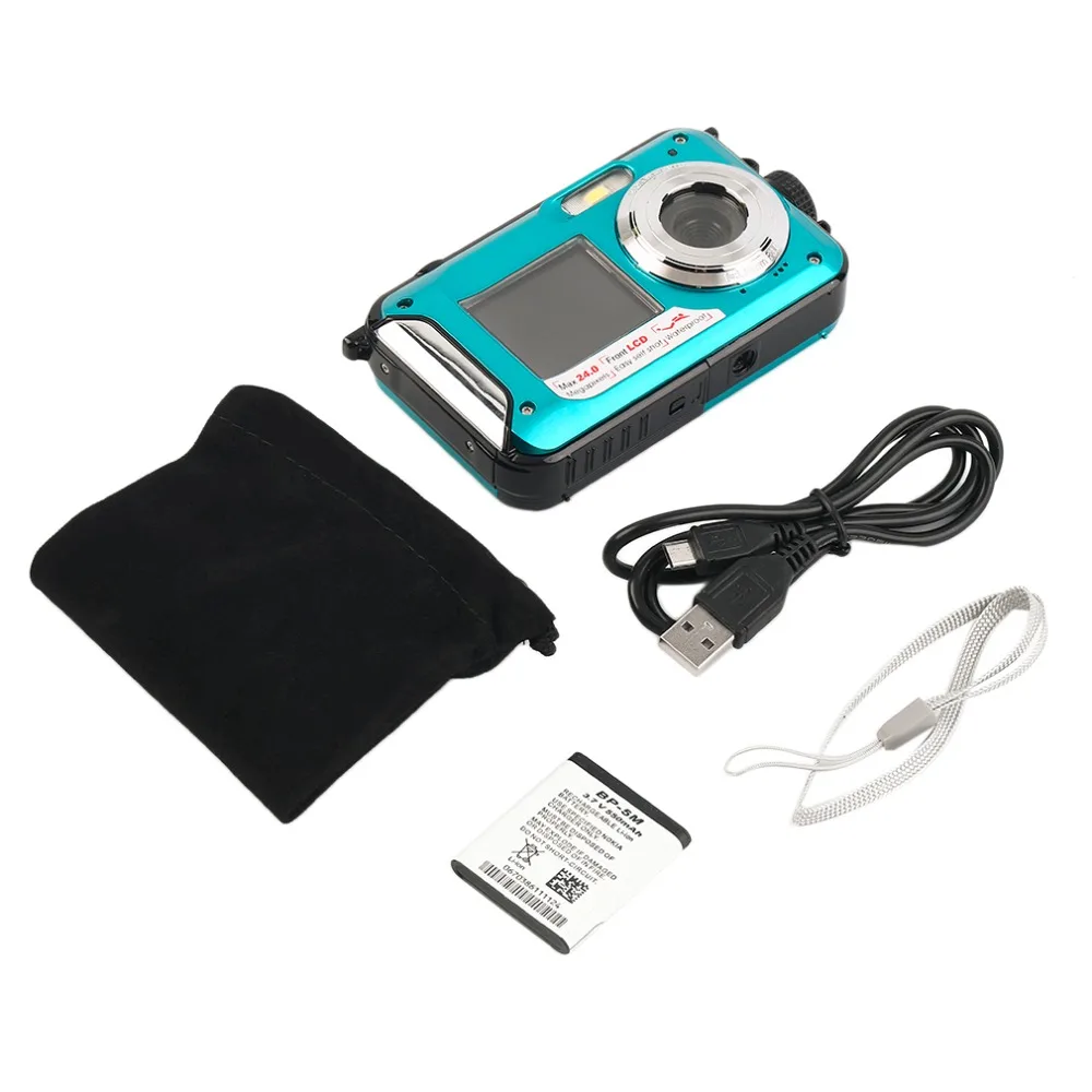  Digital Camera Waterproof 2.7inch TFT 24MP MAX 1080P Double Screen 16x Digital Zoom Camcorder HD268