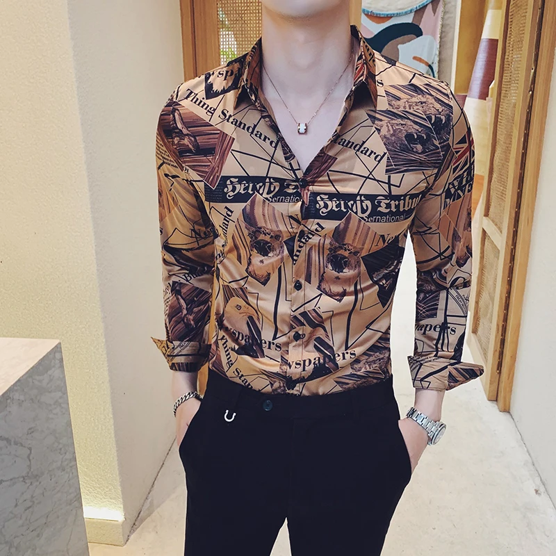 Новая рубашка-смокинг, высококачественные стильные рубашки с принтом для мужчин, одежда, уличная одежда с длинным рукавом, мужская повседневная рубашка, приталенное платье