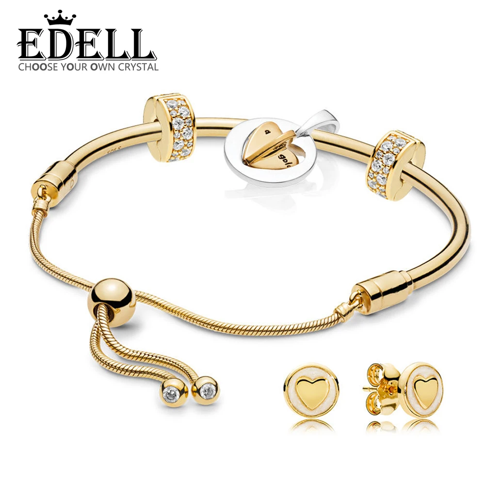 

EDELL 100% 925 Sterling Silver RAU0611 SHINE MUM'S GOLDEN HEART BRACELET SET 2019 Mother's Day Bracelet Stud Earrings Gift Set
