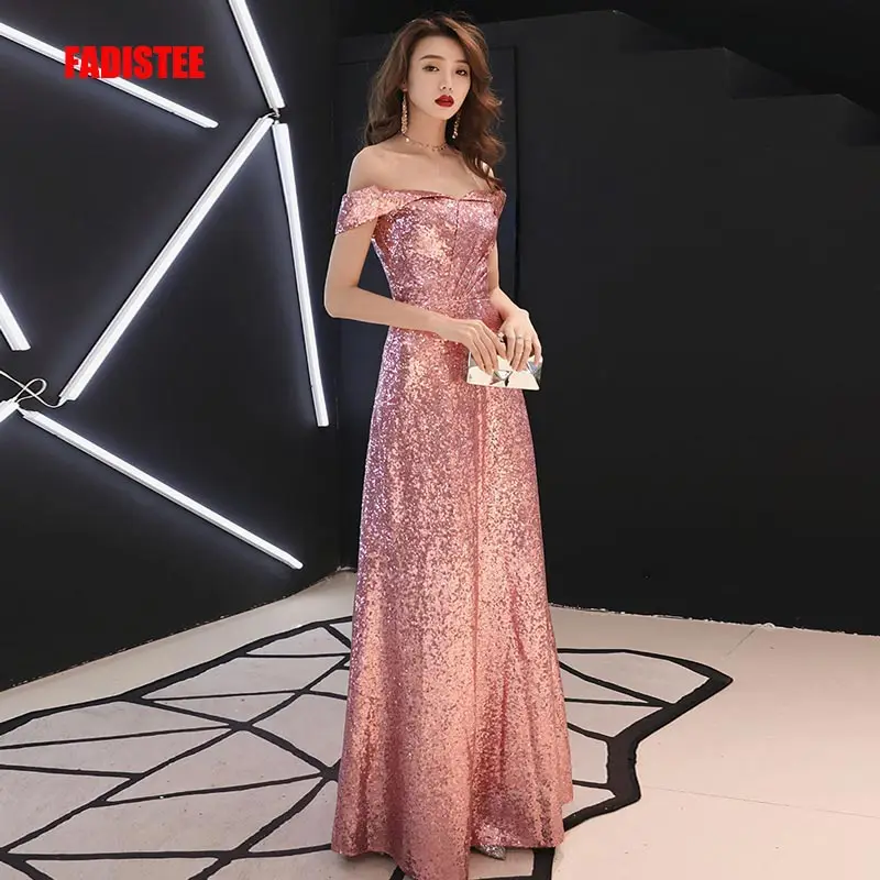 

FADISTEE New arrival Vestido De Festa Long Evening Dress Bride Party Prom Dresses sequins A-line boat sleeves 2019