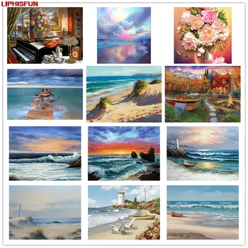 

LIPHISFUN Handmade Cross Stitch Embroidery Diamond Painting Full Drill Home Decor Square/round scenery landscape sea
