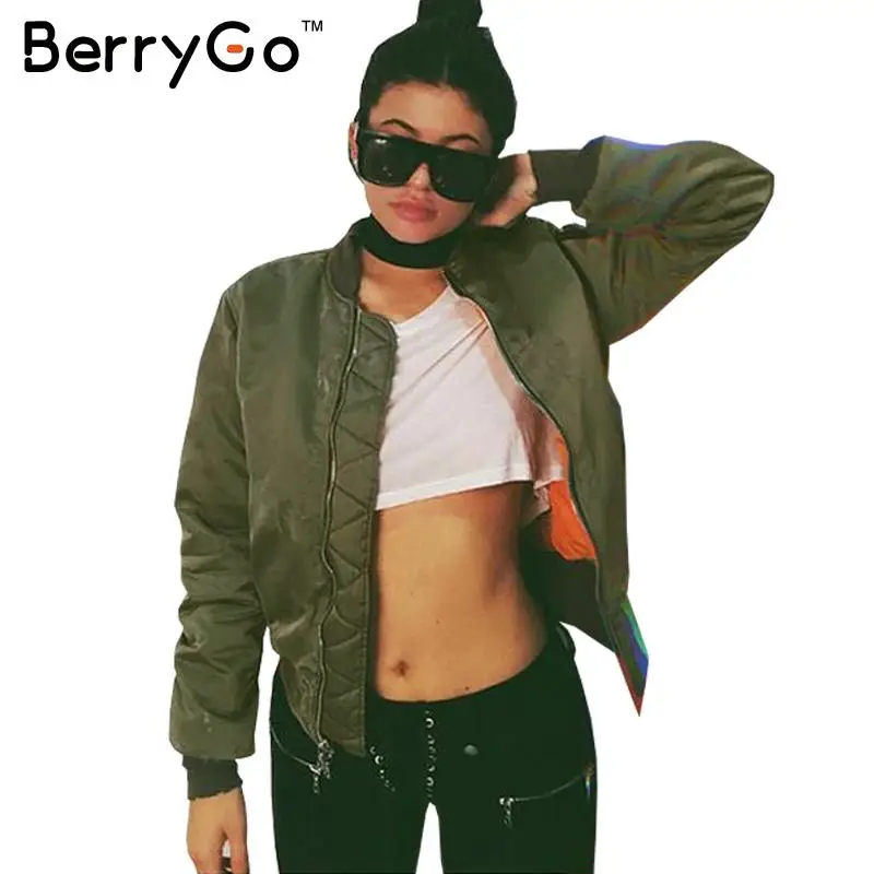 BerryGo Winter parkas Army Green bomber jacket Women coat cool basic down jacket Padded zipper chaquetas biker outwear BerryGo Winter parkas Army Green bomber jacket Women coat cool basic down jacket Padded zipper chaquetas biker outwear
