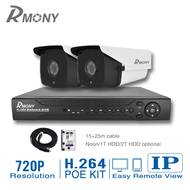  1.0 Megapixel Security Camera System 2 channel H.264 IP66 network POE 720P IP Camera + POE NVR 4 Channel POE Ports CCTV Kit 