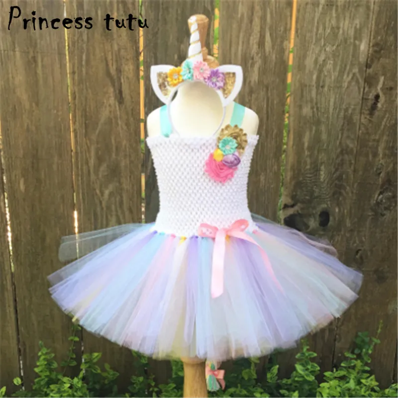 

1-12 Years Fancy Baby Girl Tutu Dress Little Pony Dress Unicorn Headband Christmas Halloween Costume Girls Party Dresses k154