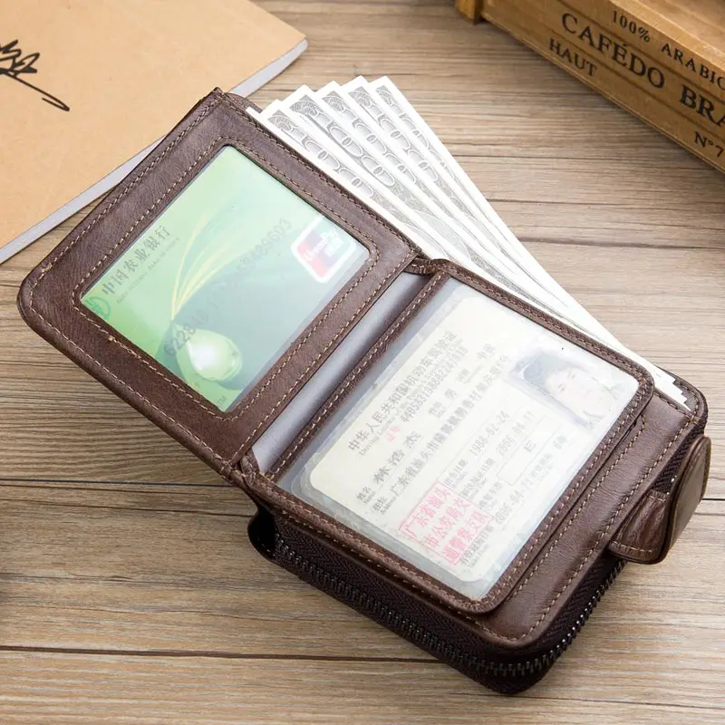 Bullcaptain Cowhide Short Wallet Zipper Coin Bag