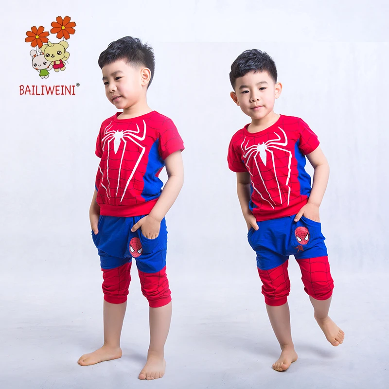 

BAILIWEINI2019 summer Spiderman boy short-sleeved boy suit cartoon suit short-sleeved pants pants two sets