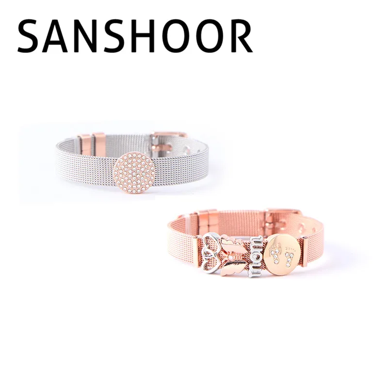 

SANSHOOR Butterfly Mom Babyfeet Keys Bracelet Sets with DIY Slide Charms as mother's Day Best Gift