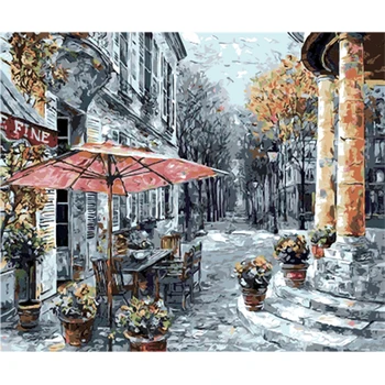 

YIKEE decorative canvas oil painting by numbers,paint by number kits for adults Corner landscape