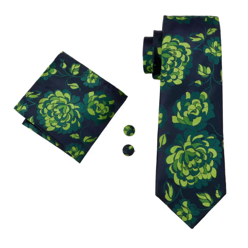 LS 1498 Barry.Wang Classic Men`s Tie 100 Silk Green Floral Necktie