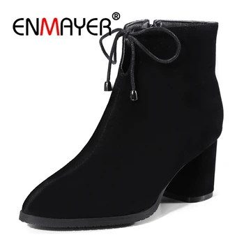 

ENMAYER 2020 Winter Short shoes Women Ankle Boots Big size 34-43 Causal Pointed Toe Zipper Women's boots Fashion boots CR484