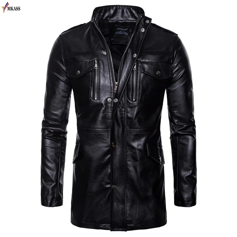 Мужская кожаная одежда осень зима 2018 новый мужской стоячий воротник с четырьмя