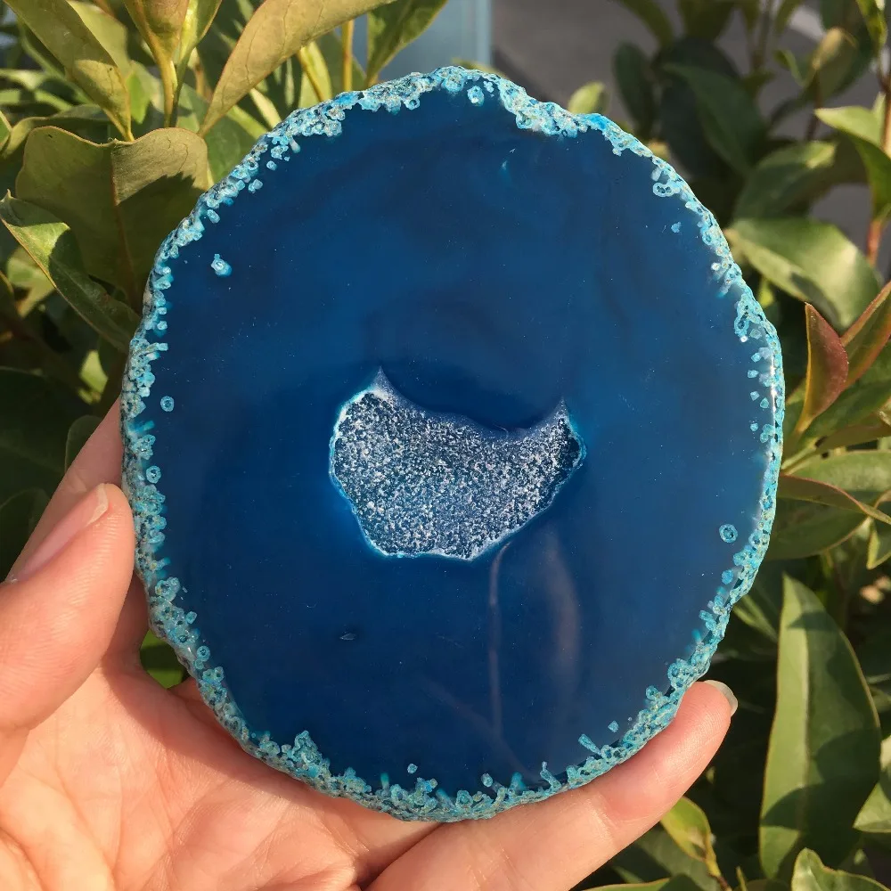 

Blue white crystal AGATE SLAB Geode Slice Crystal Mineral Coaster