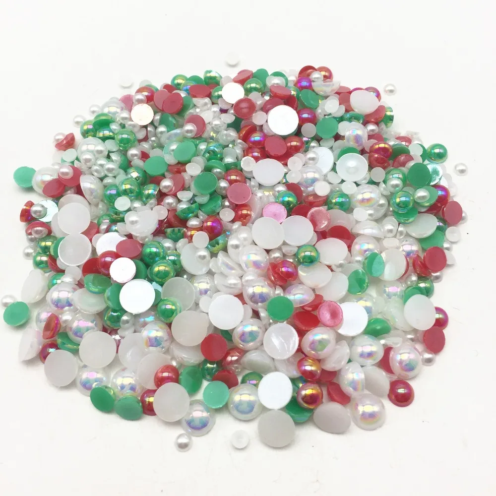 

500pcs 4-8mm Christmas Mixed Half Round Shiny Pearls Flatbacks Embellishments Nail Decorations For Scrapbooking DIY Crafts