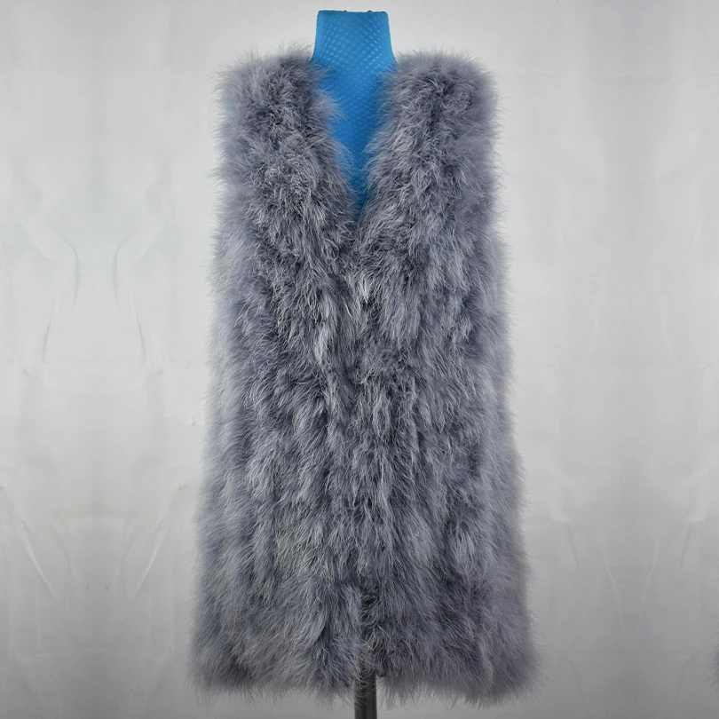 2020 New Ostrich Real Fur Women Vest Long Fluffy Fashion Casual Warm