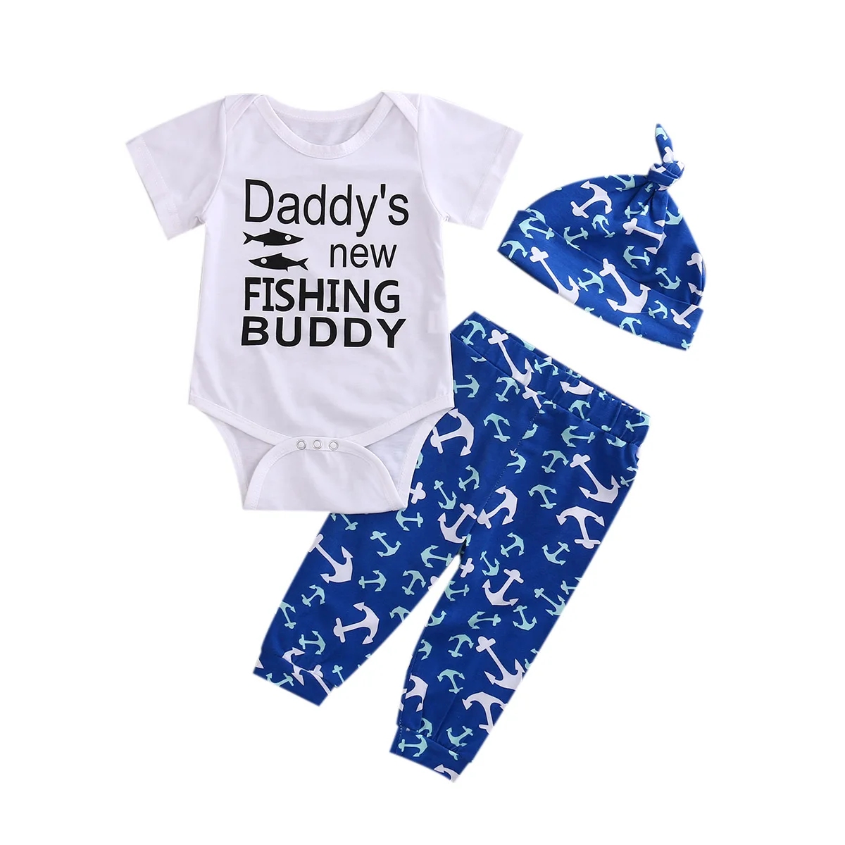 3PCS Set Newborn Infant Baby Girls Boy Clothes Set Fishing Tops Romper