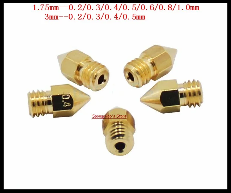 10 шт./лот 0,2- подача заявки на 1,0 мм Медь 1,75 мм/3 мм нити M6 резьбовой 3D-принтеры аксессуары Mk8 латунная насадка острым Калибр