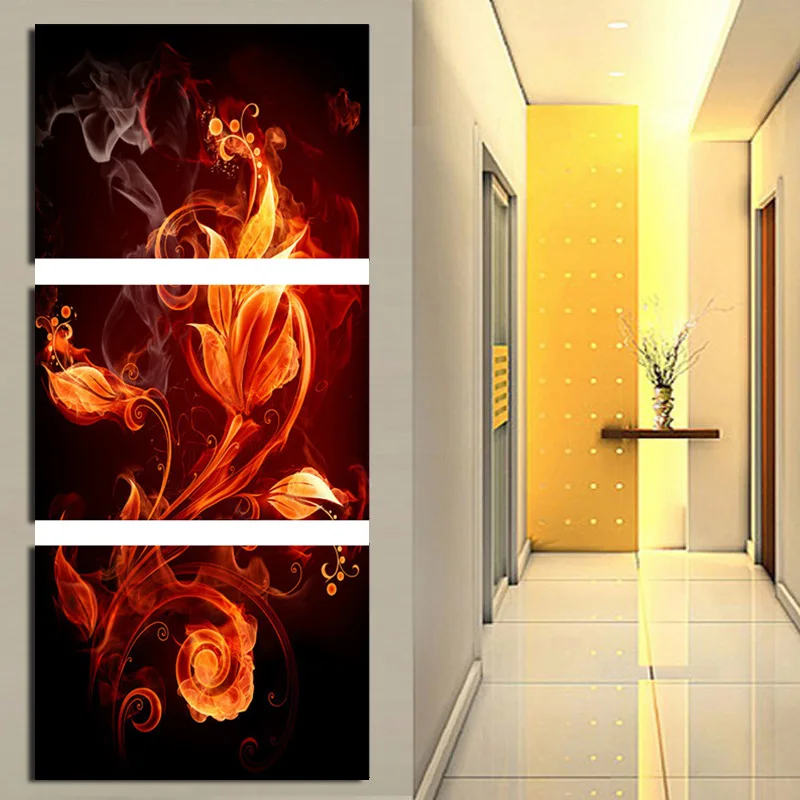 

flame flower triptych diamond embroidery adornment square drill diy diamond painting crystal full diamond embroidery kits GA037