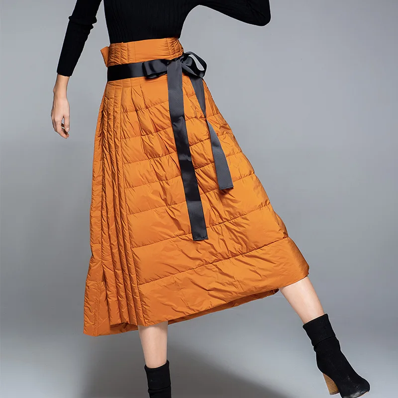 Зима, стиль, полупуховая юбка, чистый цвет, раздельная юбка, женская сумка средней длины, пышная юбка на утином пуху, верхняя одежда
