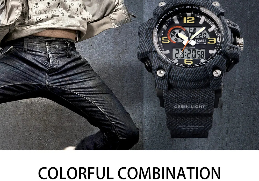 SKMEI 1283 Sport Watch Men Military 5Bar Waterproof Quartz Dual Display Wristwatch