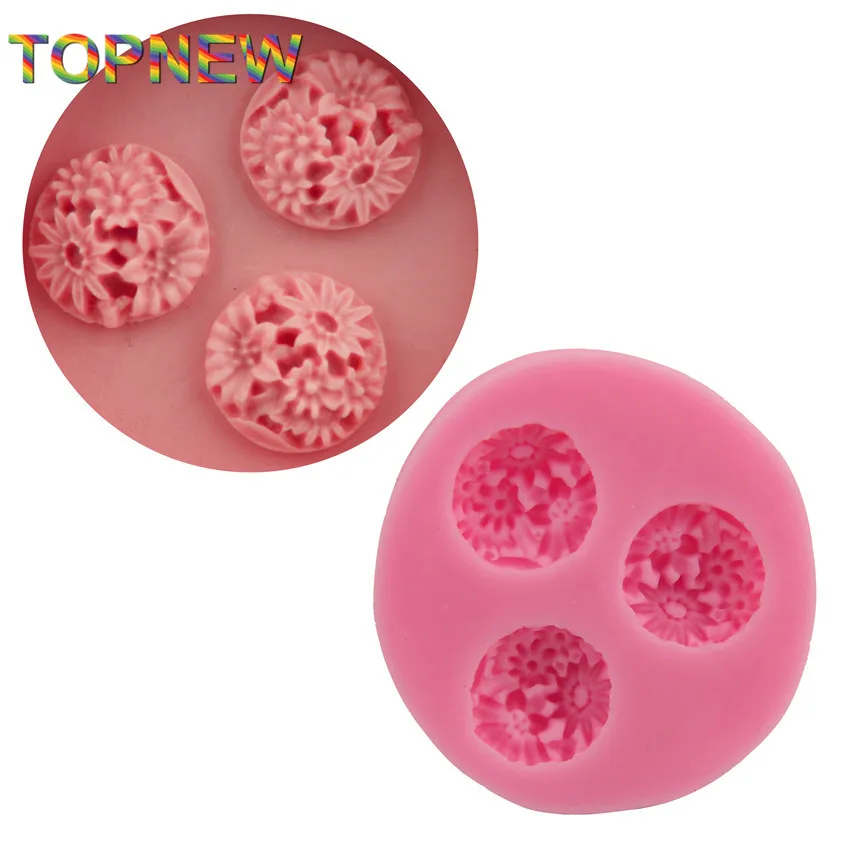 

DIY 3-hole Round Flower Chrysanthemums Cake Molds Fondant Chocolate Silicone Mold Food-Grade Safe Candy Moulds Cake Tools C1740