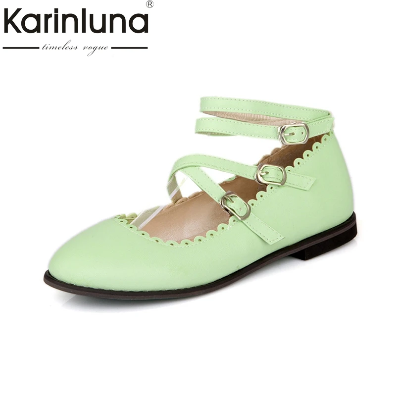 

KARINLUNA large size 30-50 new Design buckle strap Summer Shoes Women pointed Toe Less Platform casual flats woman shoes