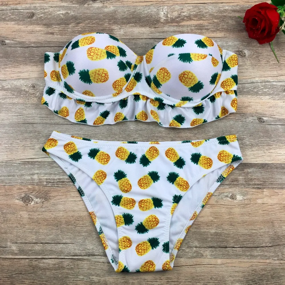 

2016 Sexy Vintage Pineapple Bikini Set Lovely Brazilian Beach Push Up Swimswear Swimsuit Printed Flounce Bathing Suit  1878
