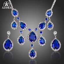 Azora noble azul cubic zirconia water drop collar y pendientes juegos de joyería tg0160