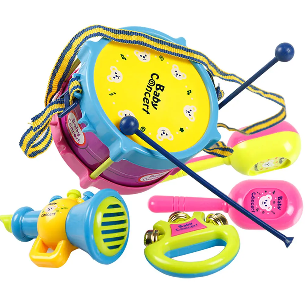 

5 Pcs/Set Kids Baby Infant Roll Drum Horn Music Toy Sets Mini Grasp Hand Musical Instruments Early Educational Toys YJS Dropship