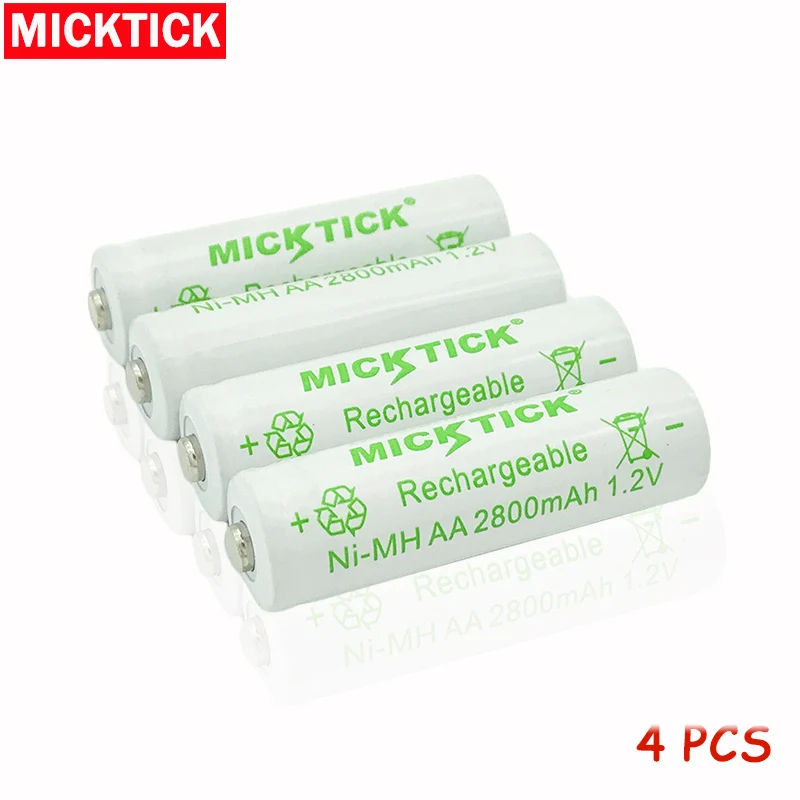 

MICKTICK 4Pcs 1.2V AA 5# 2A 2800mAh NI-MH Battery battiries batteria Rechargeable Low self Battery Capacity camera,toys