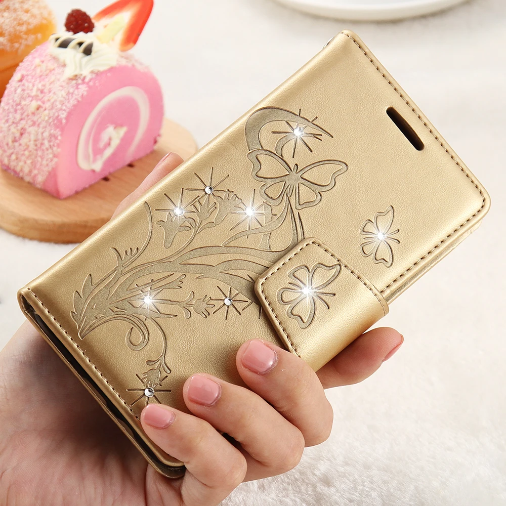 For Galaxy J5 2016 Wallet Case Butterfly Flower Diamond