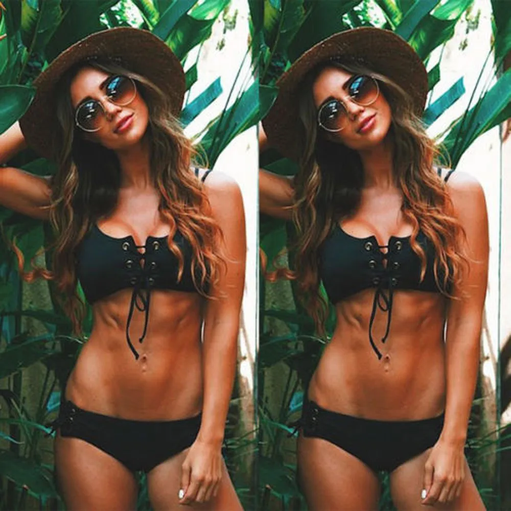 

2019 New Push-Up Bikinis Sexy Bandage Design Halter Bikini Swimsuit Women Halter Women's Swimwear Swimming Trunks