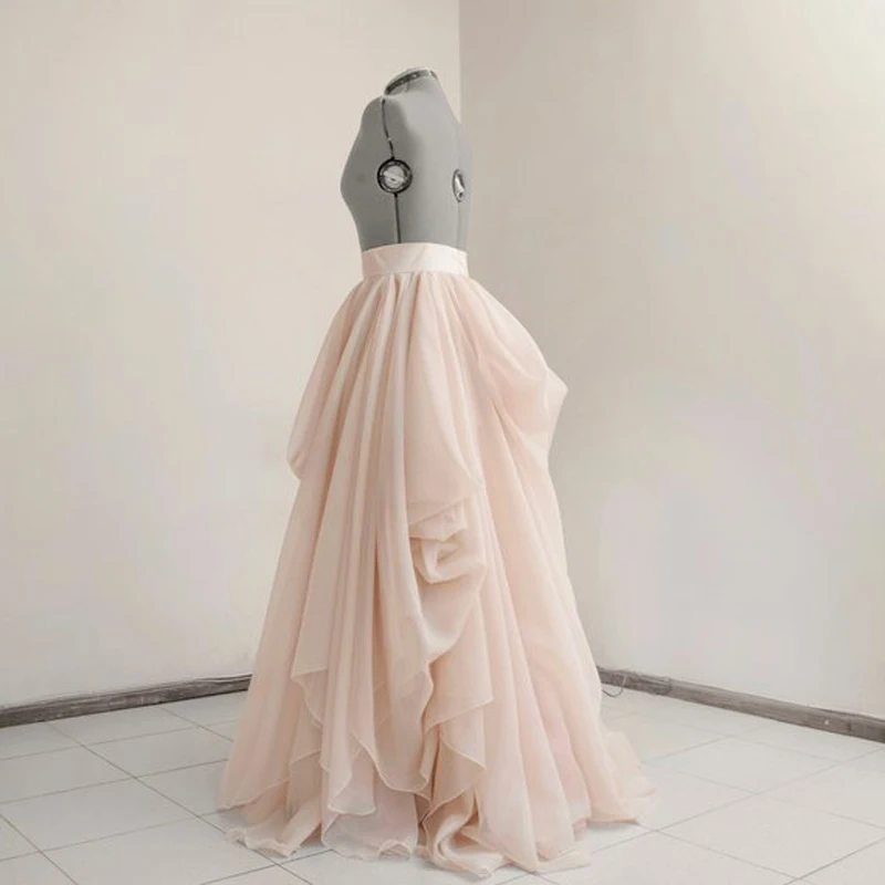 Модная драпированная Свадебная юбка, обнаженное свадебное платье, раздельная шифоновая длинная юбка, полная длина, шикарная юбка макси с оборками, все цвета, размеры