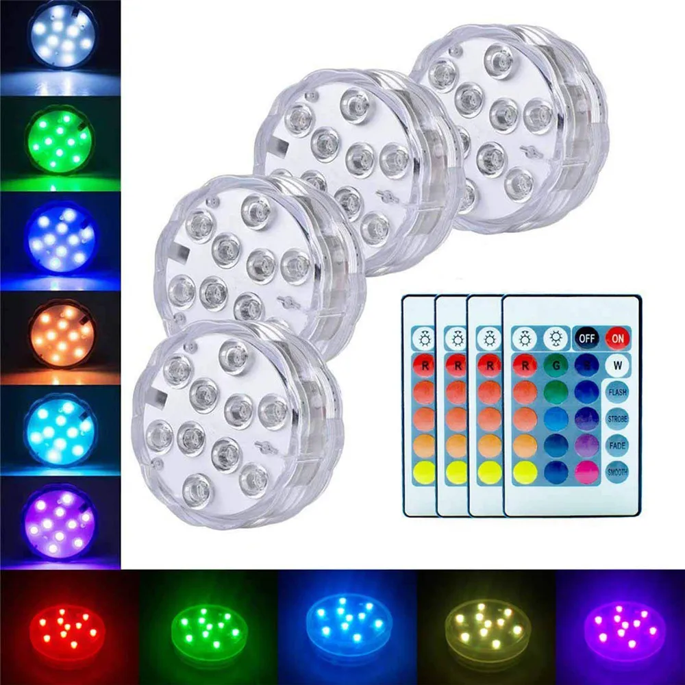 Operado a Pilhas de Controle Remoto sem Fio Luzes para Banheira de Hidromassagem Ip68 à Prova Lâmpada Subaquática Água Multi Cor 10-led Lagoa Piscina 4 pc Dip68