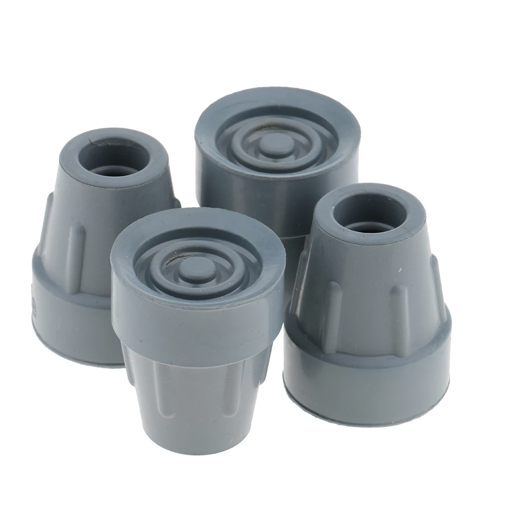 4 Pieces Ferrules Grey Rubber Cane Anti-skid Walking Stick Crutch Bottom End