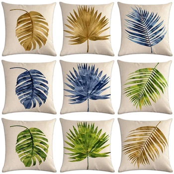 

Tropical Plant Leaves Decorative Cotton Linen Cushion Cover Pillow Pillowcase 45*45 Throw Pillow Home Decor Pillowcover 40607