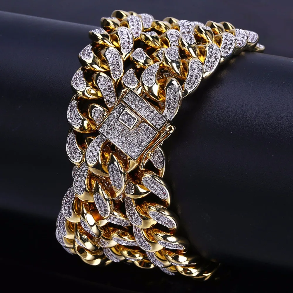 

14mm Miami Cuban Chain Necklace Gold Color Men's Hip Hop Rapper Bling Iced Out Micro Pave AAA CZ Necklace Rock Jewelry