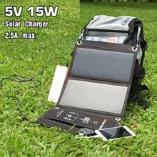 FOXSUR 5V 15W Solar folding bag Outdoor Solar Charger Panel 5V 2 5A Foldable charger Portable
