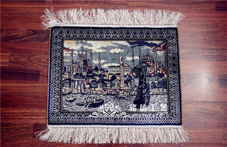 

1.5'x2' Istanbul Castle Turkish Carpet Silk Rug Hand Made Wall Tapestry Hand Weave Room Mat