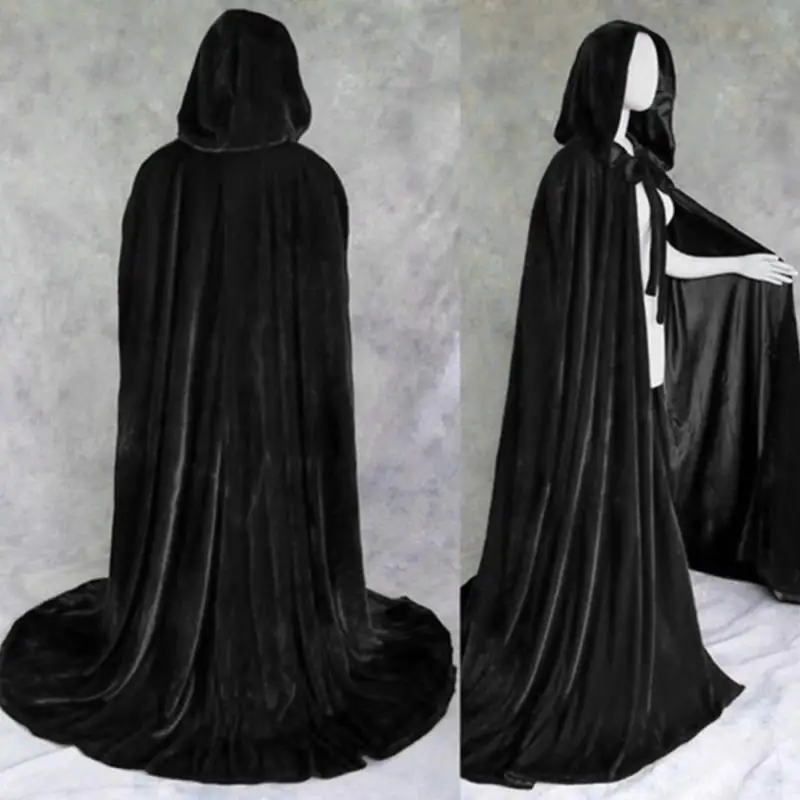 

Men Women Halloween Party Costume Cloak Theater Prop Vampire Death Hoody Cloak Devil Cosplay Windproof Cloak Unisex Black