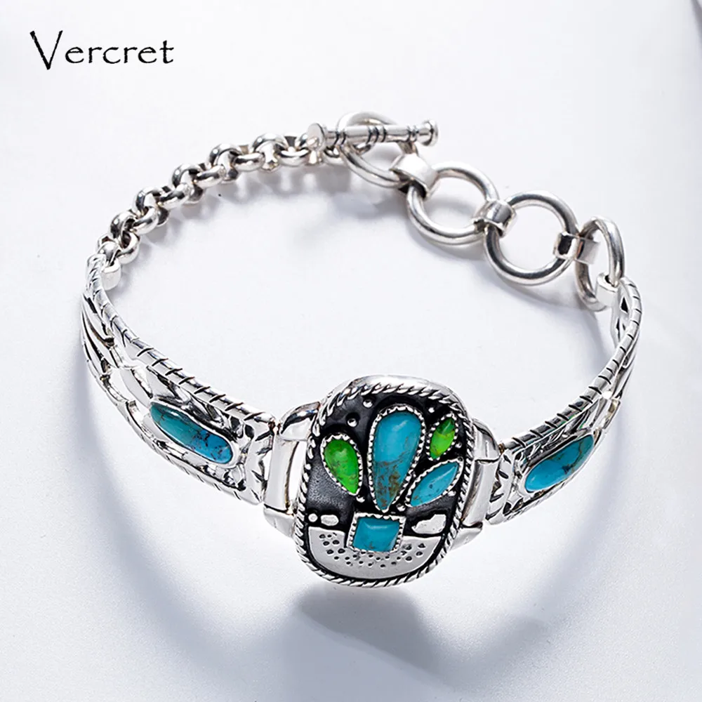

Vercret Vintage Silver 925 Jewelry Native American Bracelet for Men Women Cactus Bracelet Jewelry Gift